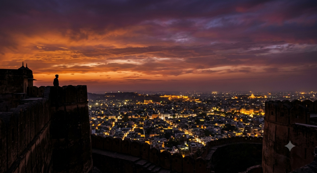 Sunset view of Jaipur city from Nahargarh Fort ramparts