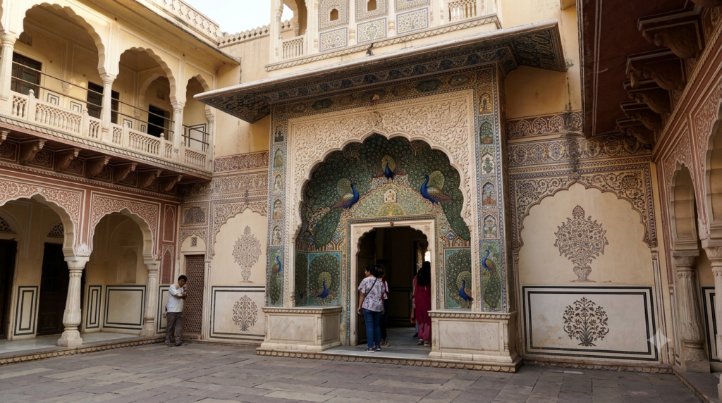 The Peacock Gate at City Palace, a top attraction among Jaipur tourist places