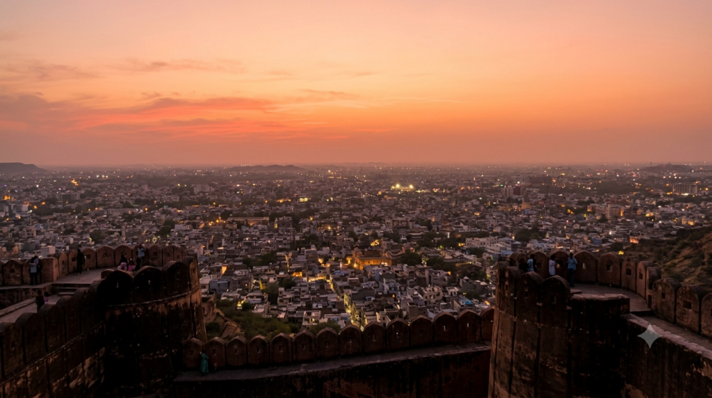 Sunset view of Jaipur from Nahargarh Fort, a favorite among Jaipur sightseeing spots