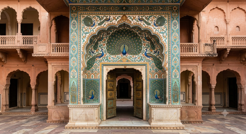 Painted peacock gateway at Pritam Niwas Chowk inside City Palace Jaipur
