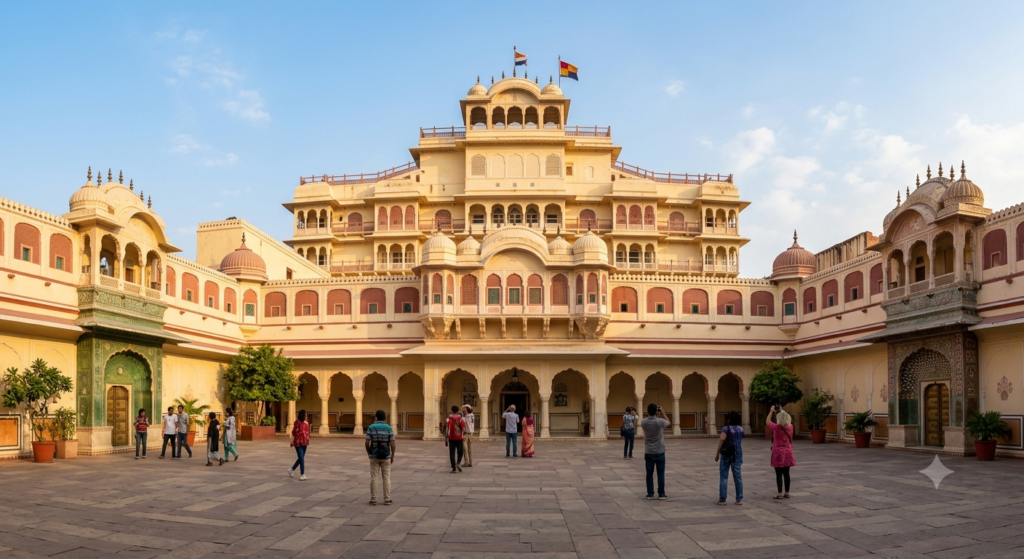  Chandra Mahal seven-storeyed building inside City Palace Jaipur in morning light