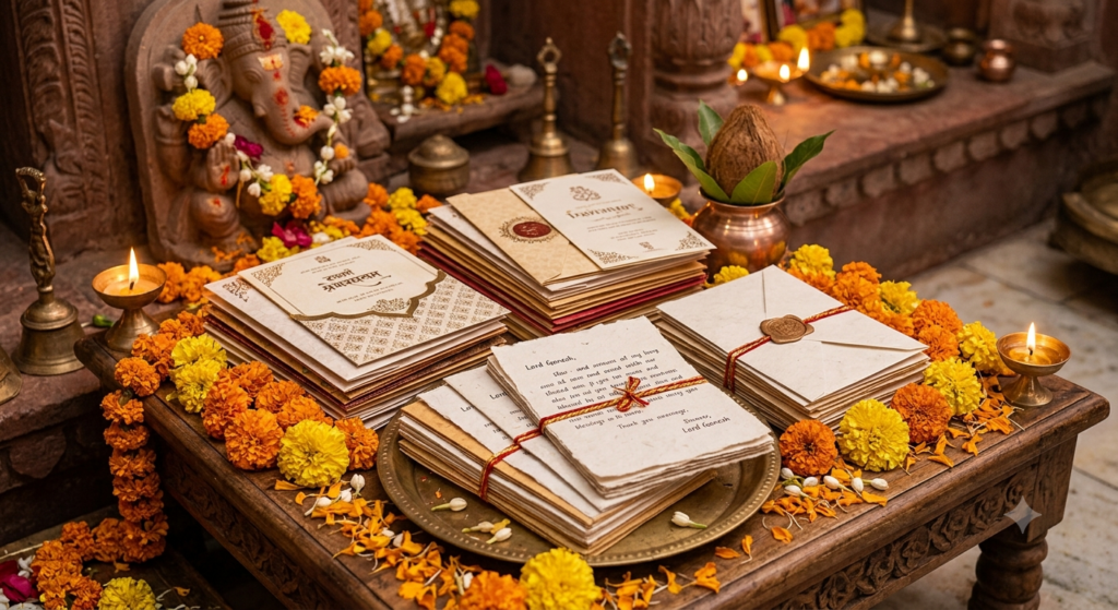 Wedding invitations offered at Trinetra Ganesh Temple Ranthambore