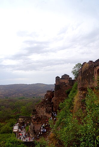  Aerial view of Ranthambore Fort surrounded by forest and lakes
