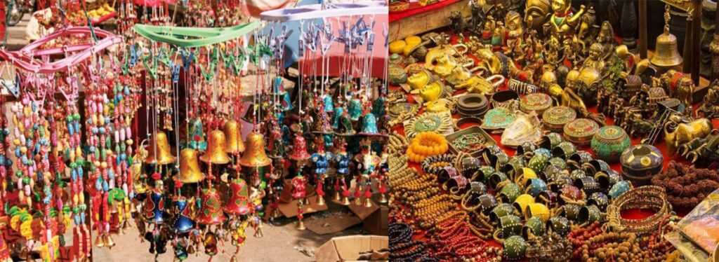 Shopping near Hawa Mahal, one of the famous markets of Jaipur with a landmark view