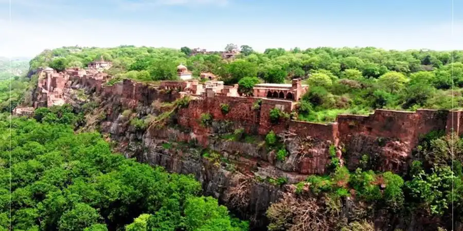 : View over Ranthambore's forest and lakes from the fort walls