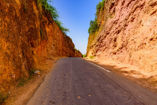 Haldighati mountain pass with its distinctive yellow soil near Udaipur