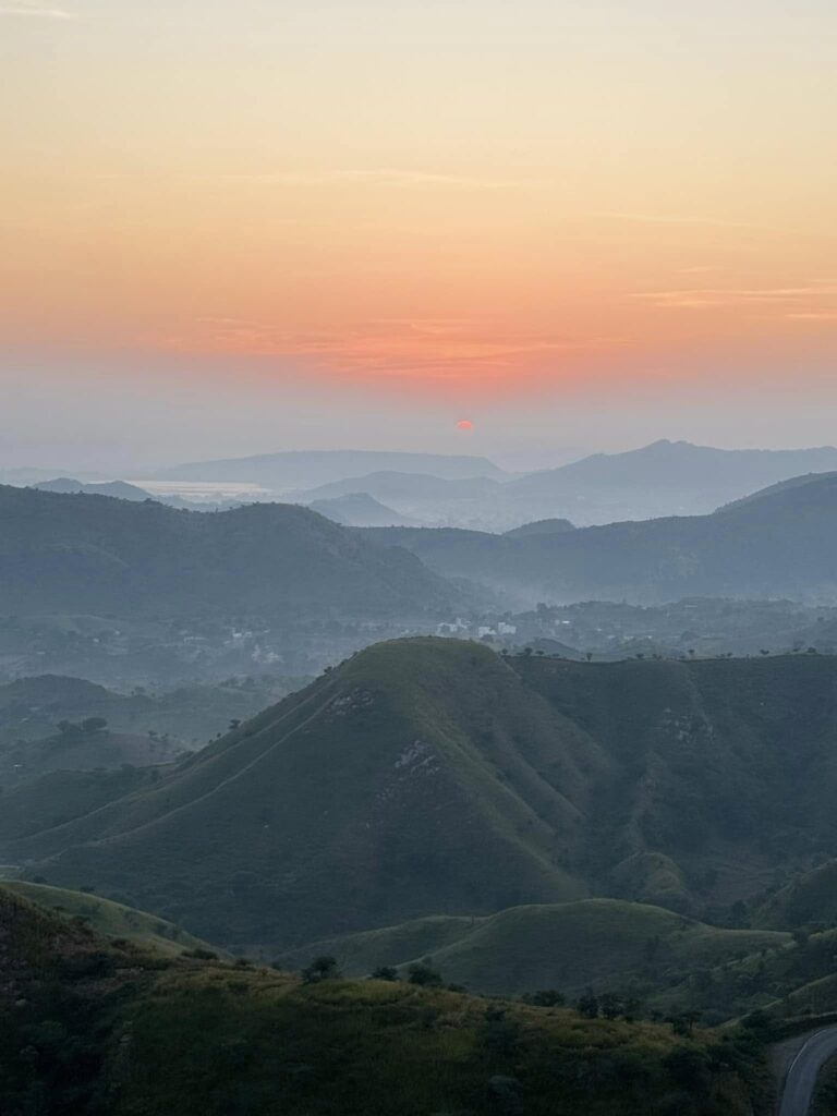 Rayta Hills Udaipur sunset view over the Aravalli valley