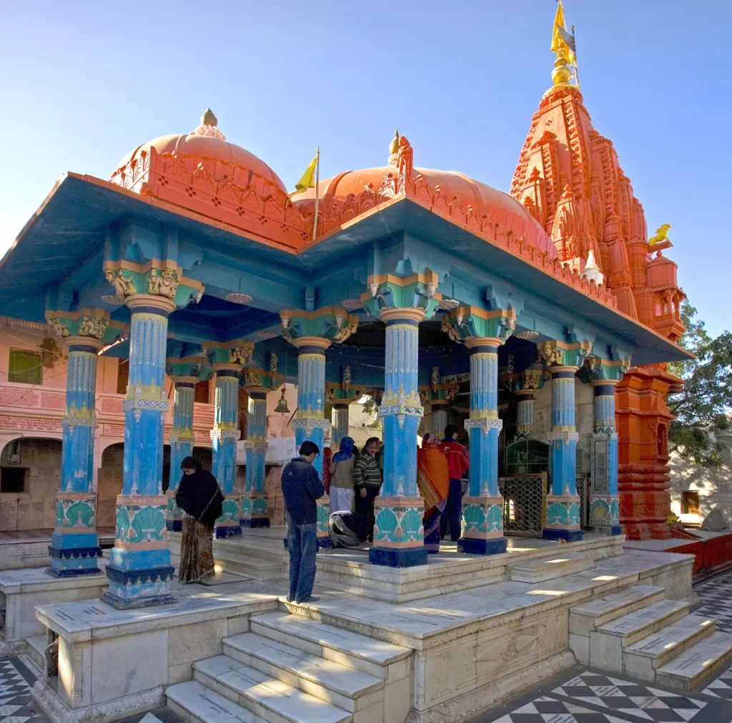 Brahma Temple in Pushkar with its distinctive red spire