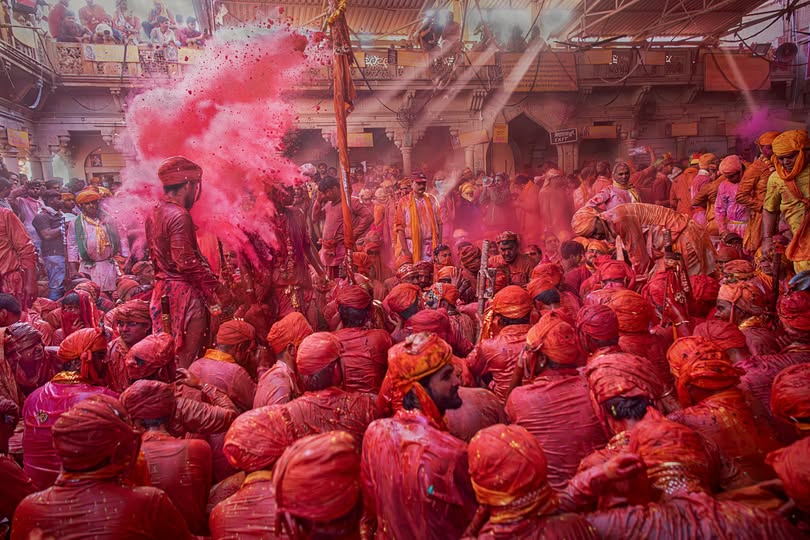 [Lathmar Holi celebration in Barsana near Mathura