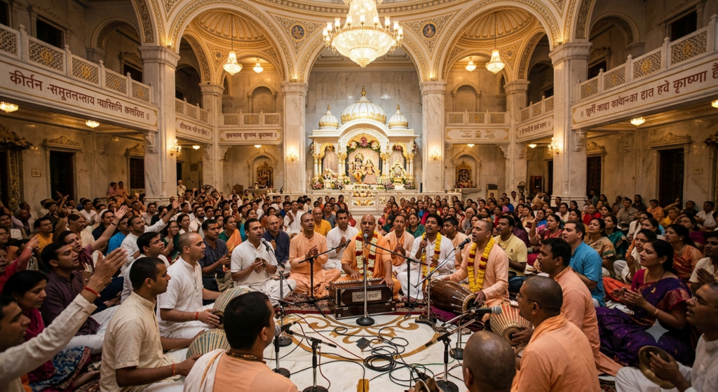 kirtan session at ISKCON, one of the top places to visit in Vrindavan