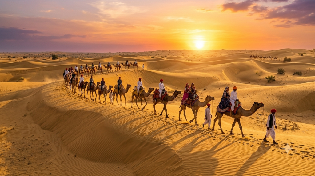  Camel safari across the Thar Desert near Sam Sand Dunes, Jaisalmer