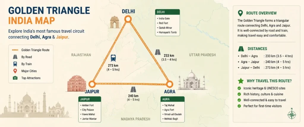  Delhi Agra Jaipur Golden Triangle travel route map