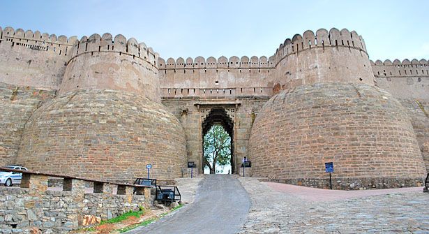 Stone gateway and bastion inside Kumbhalgarh Fort near Mount Abu