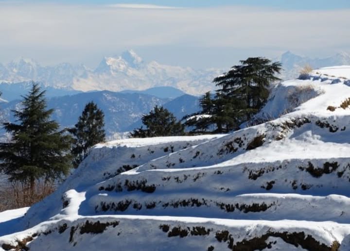 panoramic view from a high viewpoint near Kufri Panoramic winter views on a Kufri day trip from Shimla