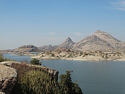 shot of Jawai Dam reservoir at midday Jawai Dam reservoir near Mount Abu, Rajasthan
