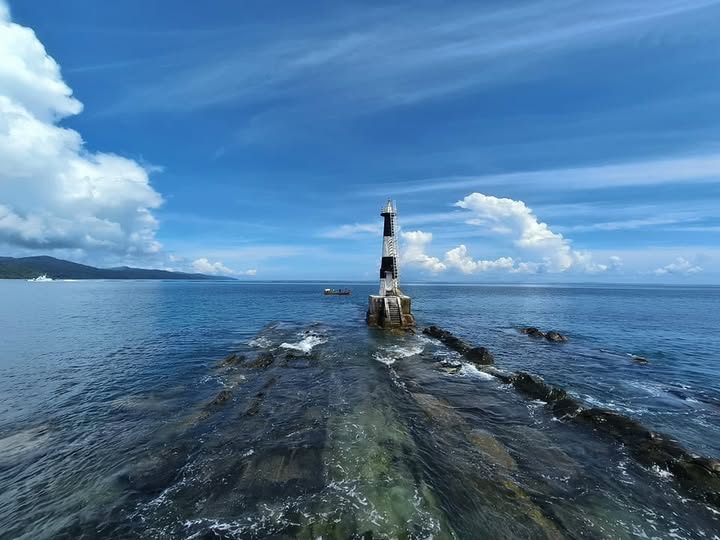 view of the Andaman Sea near Port Blair at mid-morning. Boat crossing the sea on a Ross Island and North Bay Island day trip from Port Blair