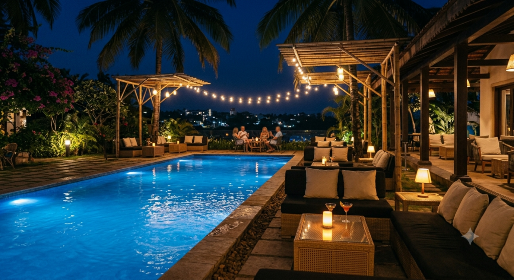 Poolside lounge at night, one of the top 10 clubs and lounges in Goa