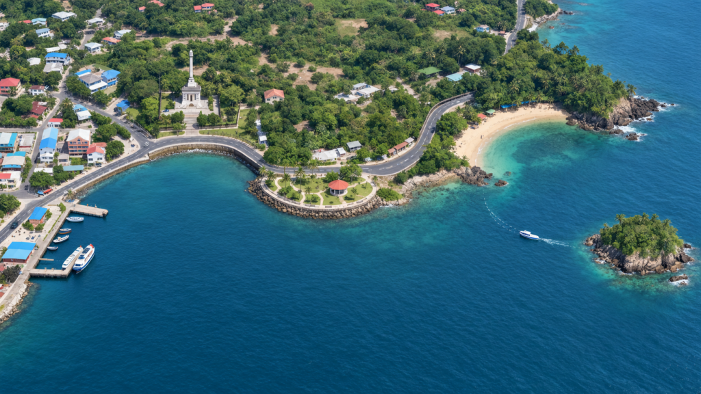 Scenic Coastal Town and Island Route Simple map-style graphic showing the route from Port Blair to Corbyn's Cove Beach