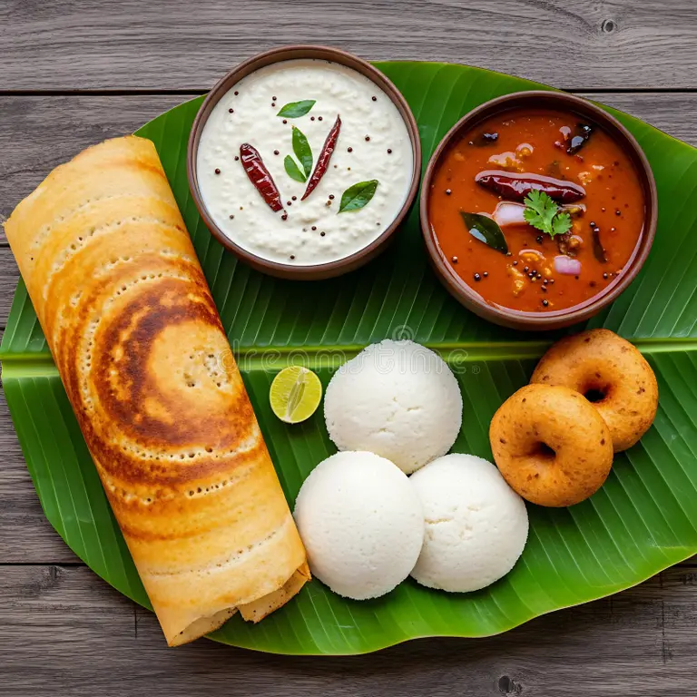 South Indian veg breakfast at a vegetarian restaurant in Port Blair